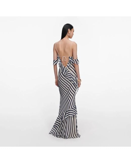 Self-Portrait Blue Stripe Georgette Maxi Dress