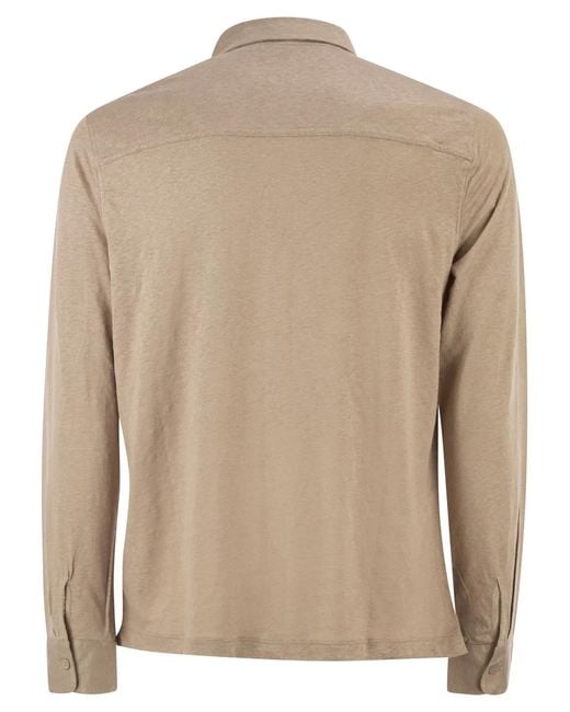 Majestic Natural Stretch Linen Shirt With Front Button Fastening for men