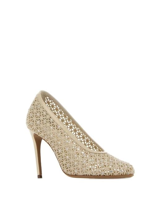 Ferragamo White Salvatore Sand Mesh Sol 95 Pumps