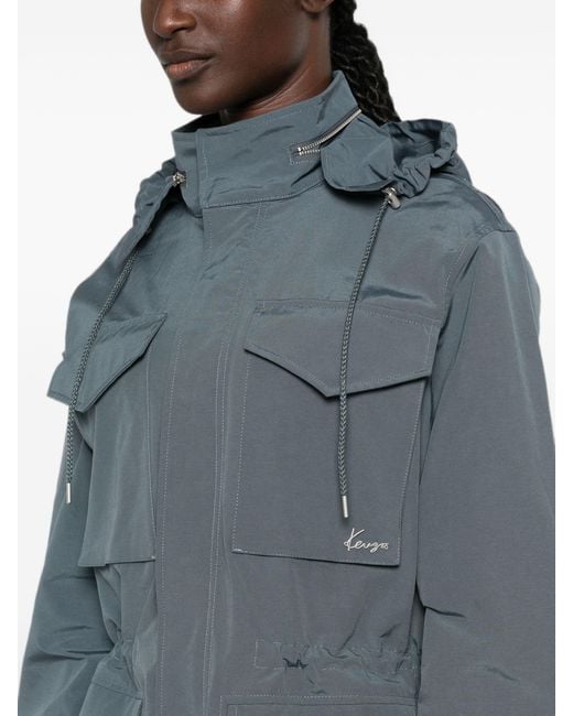 KENZO Blue Drawstring-Hem Hooded Parka Coat