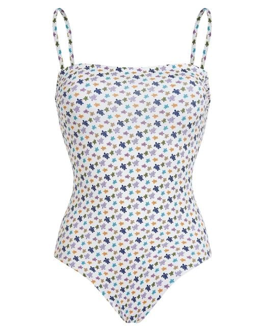 Vilebrequin White Turtle Print One-Piece Swimsuit With Thin Straps
