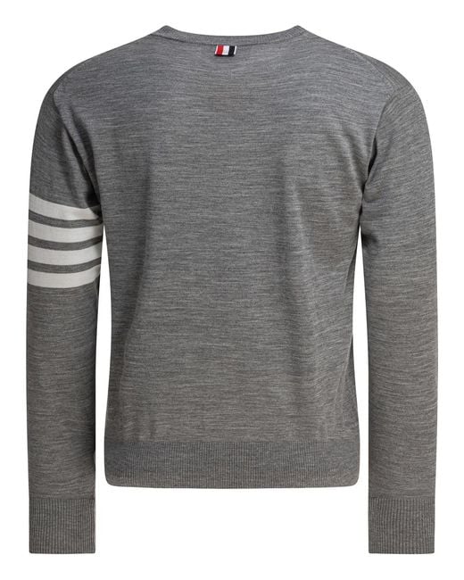 Thom Browne Gray Classic Crewneck Pullover W/ 4 Bar Sleeve for men