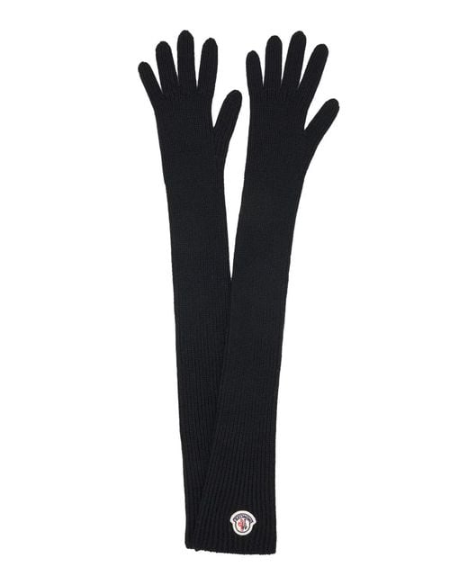 Moncler Black Logo Patch Virgin Wool Long Gloves