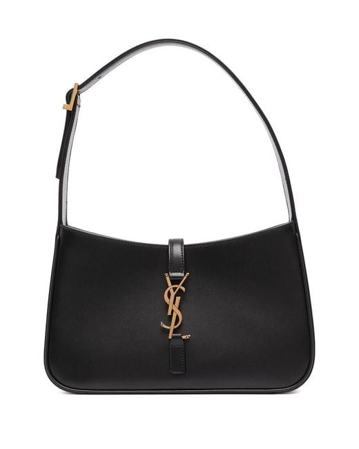 Saint Laurent Black Leather Logo Plaque Shoulder Bag