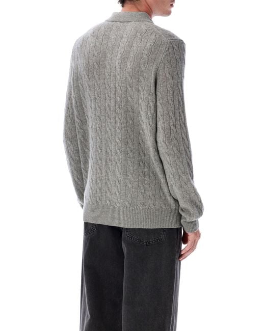 Polo Ralph Lauren Gray Cable Knit Wool And Cashmere Polo Sweater for men