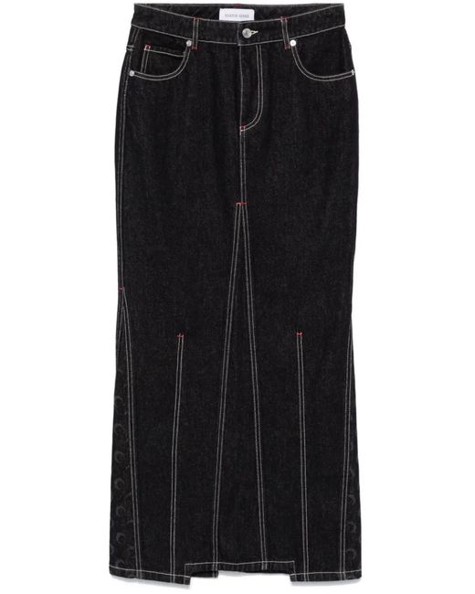 MARINE SERRE Black Moon Denim Long Skirt