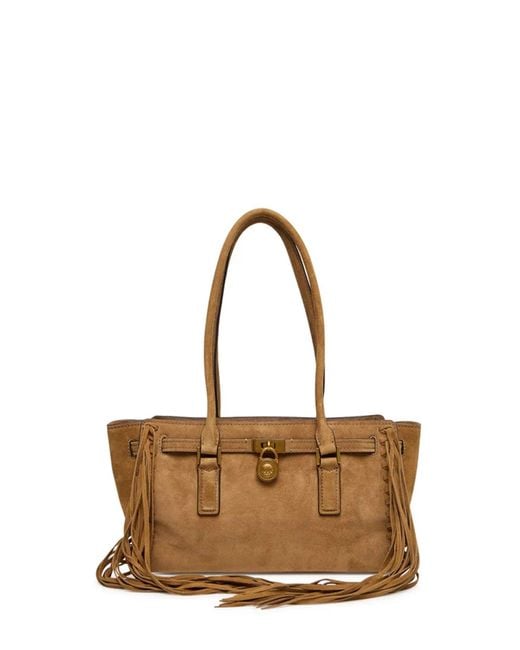 Michael Kors Multicolor Hamilton Moderne Small Suede Logo Satchel With Fringes