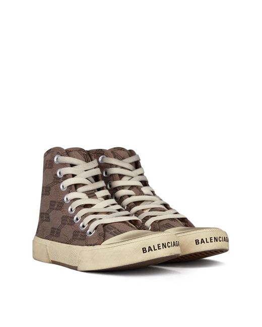 Balenciaga Brown Paris Bb Monogram Logo Hi-Top Sneakers