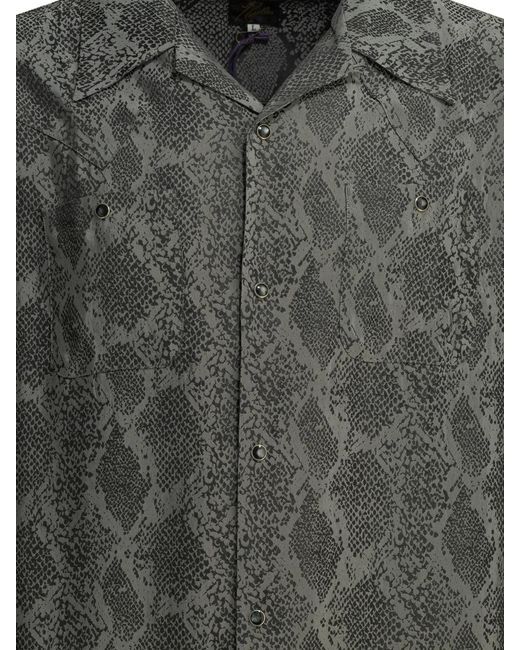 Needles Gray Cowboy One-Up Rayon Acetate Casual Shirt for men