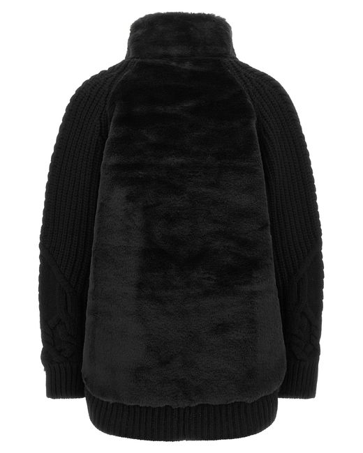Herno Black Cardigan With Fur Insert