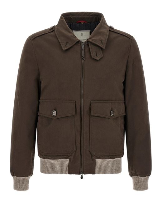 Brunello Cucinelli Brown Waterproof Bomber Jacket for men