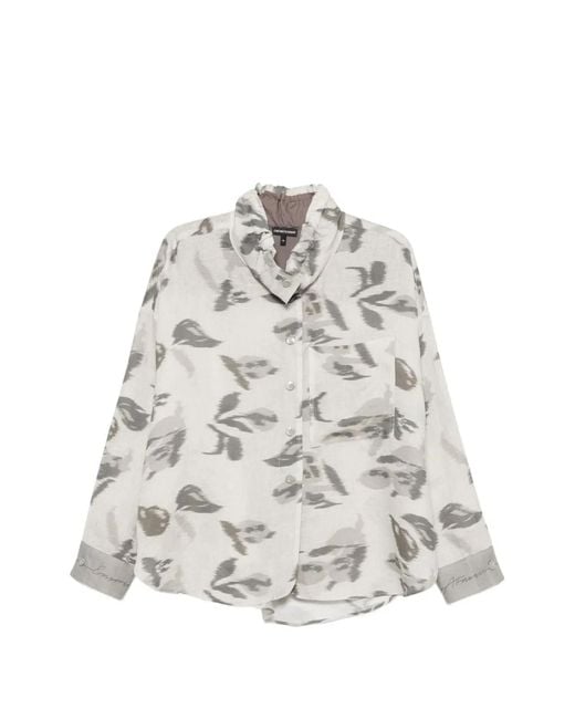 Emporio Armani White Printed Linen Shirt