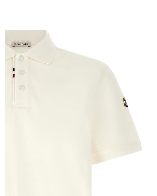 Moncler White Logo Patch Polo Shirt for men