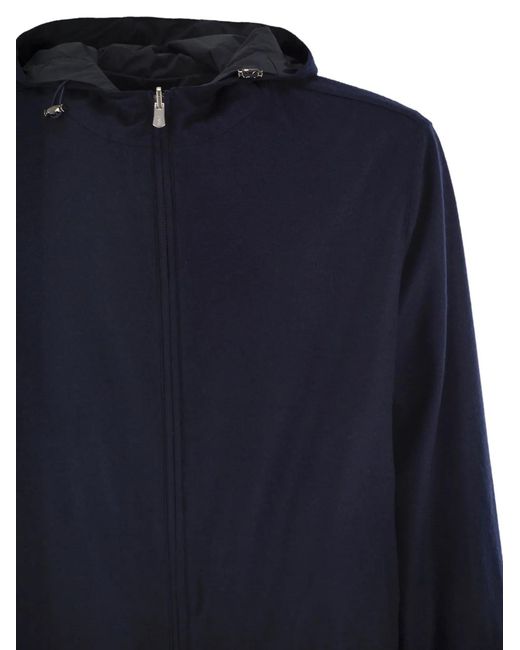 Fedeli Blue Reversible Bomber Jacket With Hood for men