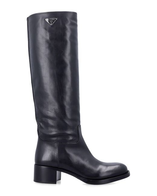 Prada Blue High Boot Logo 40