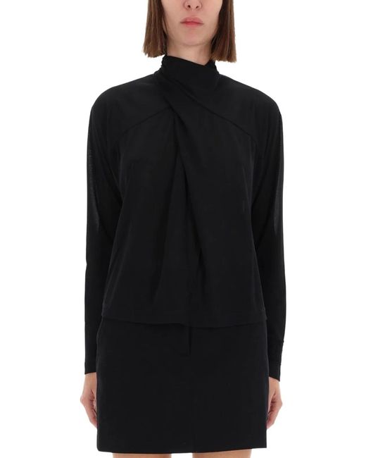 Versace Jeans Couture Black Shirt With Draped Collar