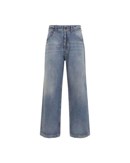 Maison Margiela Blue Washed Denim Straight-Leg Cropped Jeans for men