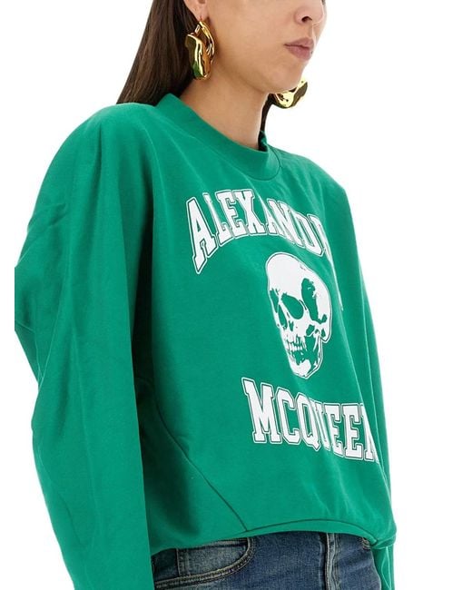 McQueen Green Varsiity Skull Sweatshirt