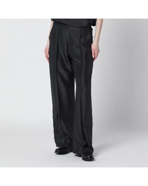DURAZZI MILANO Black Dark Silk Cargo Trousers