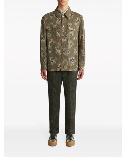 Etro Green Printed Cotton Shirt for men