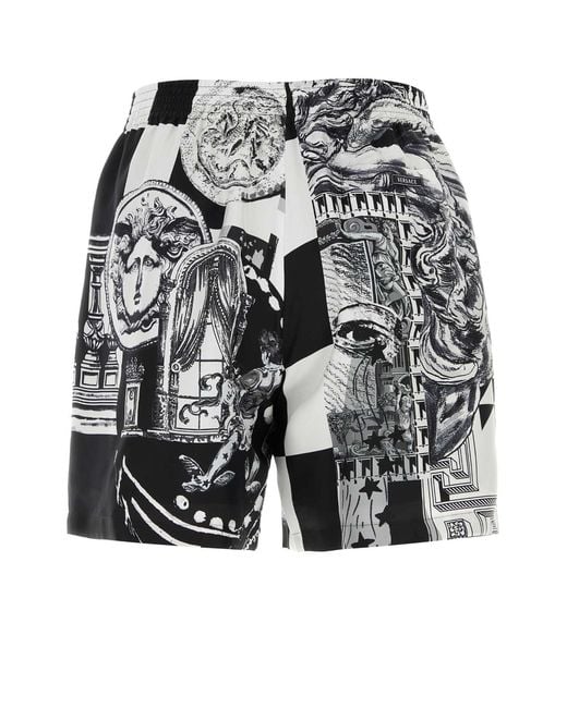 Versace Black Medusa Collage Silk Twill Print Shorts for men