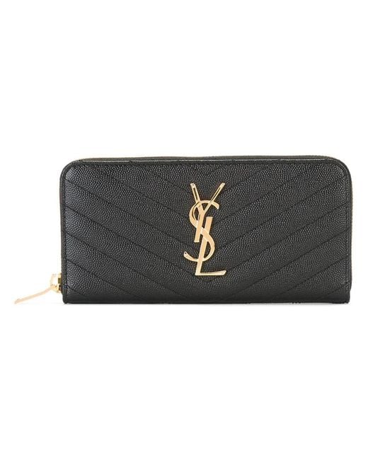 Saint Laurent Black Monogram Zip Around Wallet