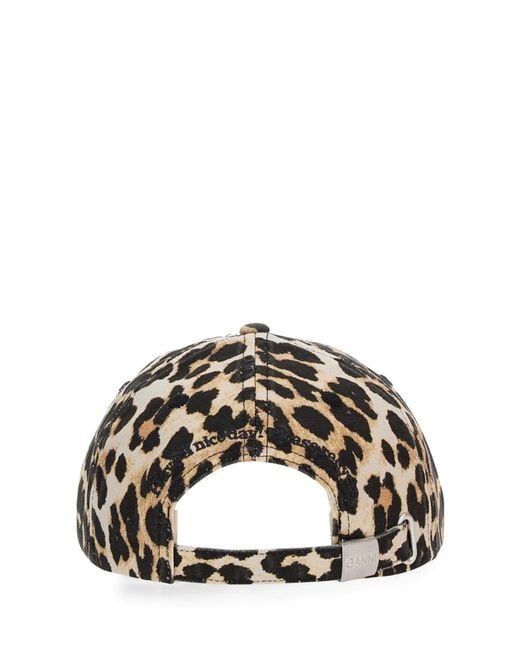 Ganni Black Leopard Print Cap