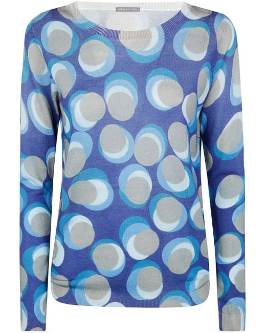 In bed with You Blue Printed Boat Neck Sweater