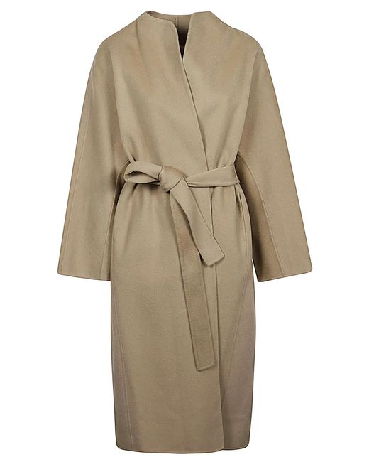 Sandbeige Natural Wool Midi Coat