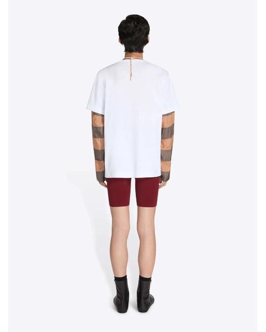 Dries Van Noten White Loose Fit Contrast Striped Sleeves T-Shirt for men