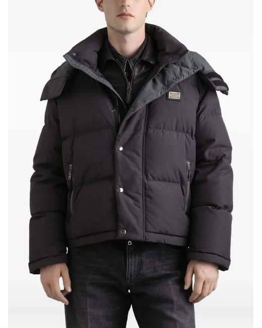 Dolce & Gabbana Black Dolce & Gabbana Slate Nylon Blend Down Jacket for men