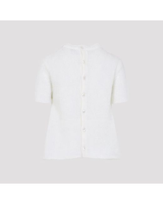 Loewe White Short Sleeve Mohair Sweater