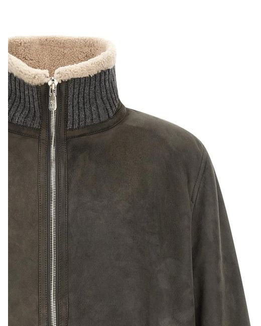 Brunello Cucinelli Gray Leather Jacket for men