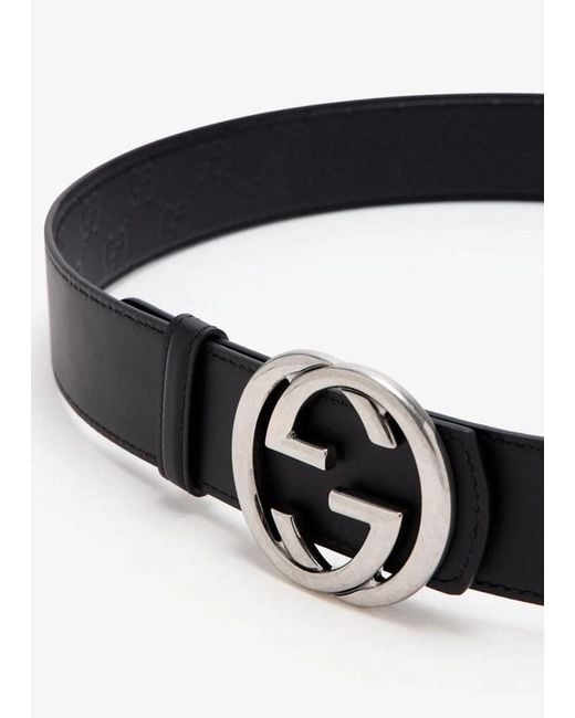 Gucci Black Reversible Leather Belt With Gg Buckle for men