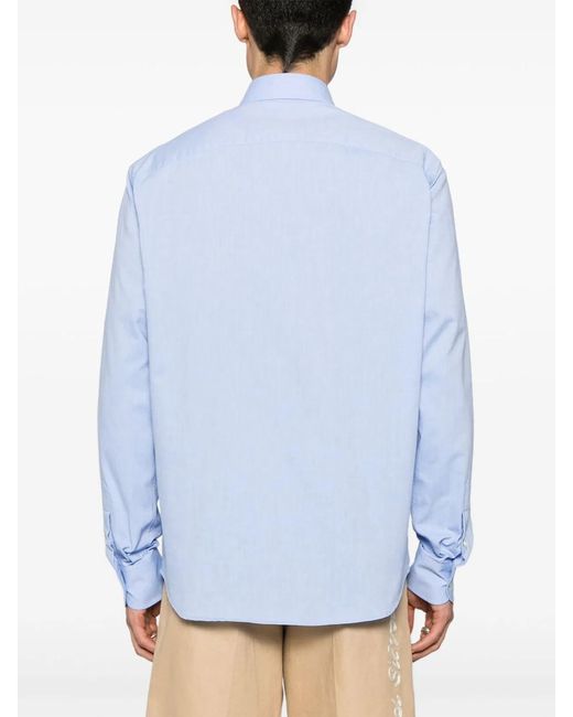 Valentino Garavani Blue Cotton Oxford Shirt With Vlogo Embroidery for men