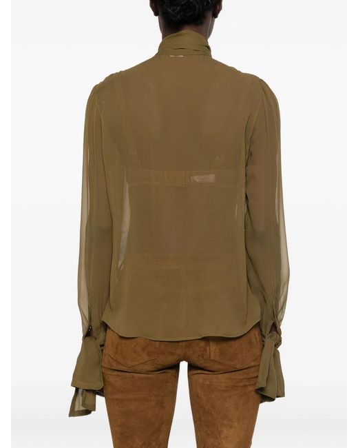 Saint Laurent Green Long-Sleeves Blouse