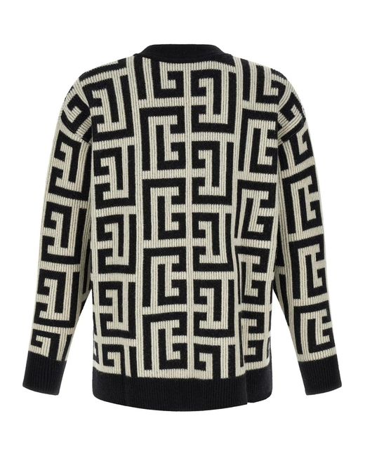 Balmain Black Monogram Macro Cardigan for men