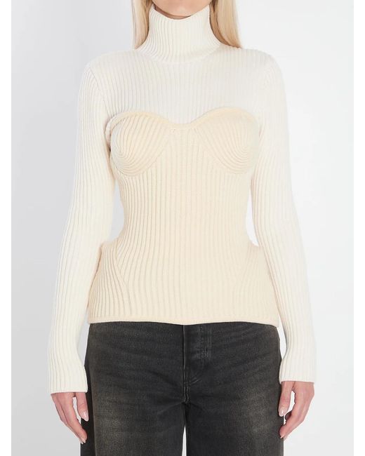 Jean Paul Gaultier White Ribbed Knit Pullover