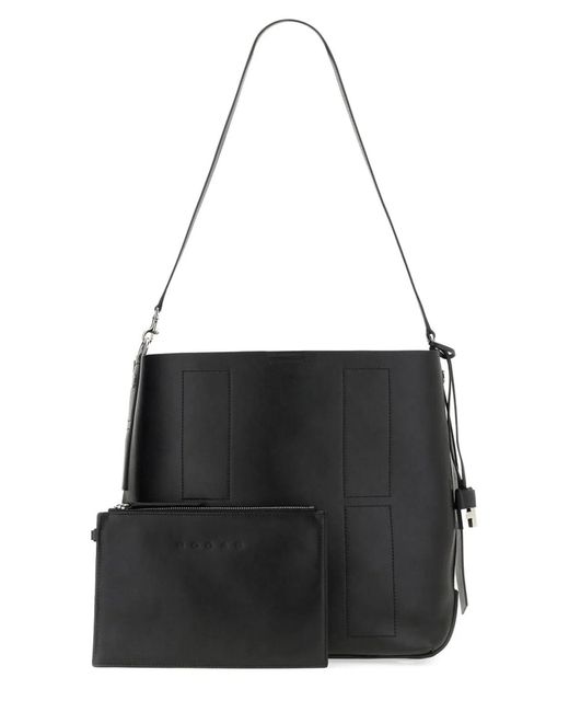 Hogan Black Hocket Medium Leather Hobo Bag