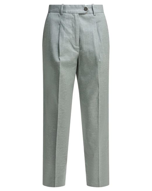 Circolo 1901 Gray Lightblue Cotton Linen Trousers