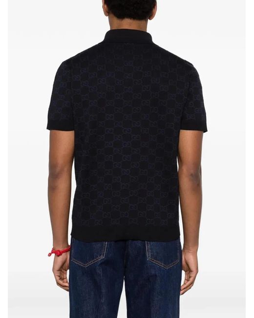Gucci Black Knitted Short-Sleeve Polo for men