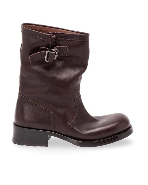 Prada Brown Leather Mid-Calf Boots