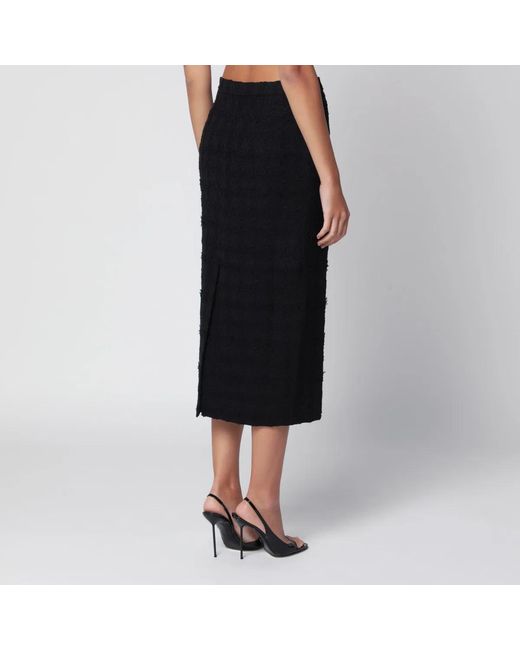 Alessandra Rich Black Bouclé Tweed Midi Skirt