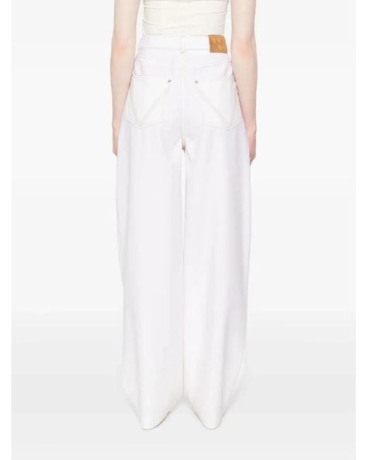 Bottega Veneta White Wool Wide-Leg Trousers