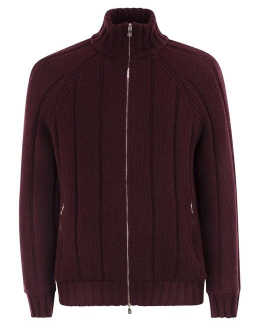 Brunello Cucinelli Red Cashmere Knit Down Jacket With Zip for men