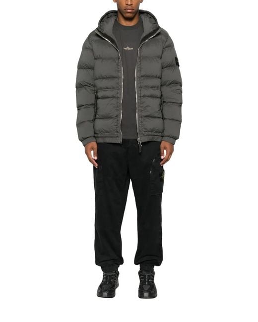 Stone Island Gray Padded Down Jacket With Hood for men