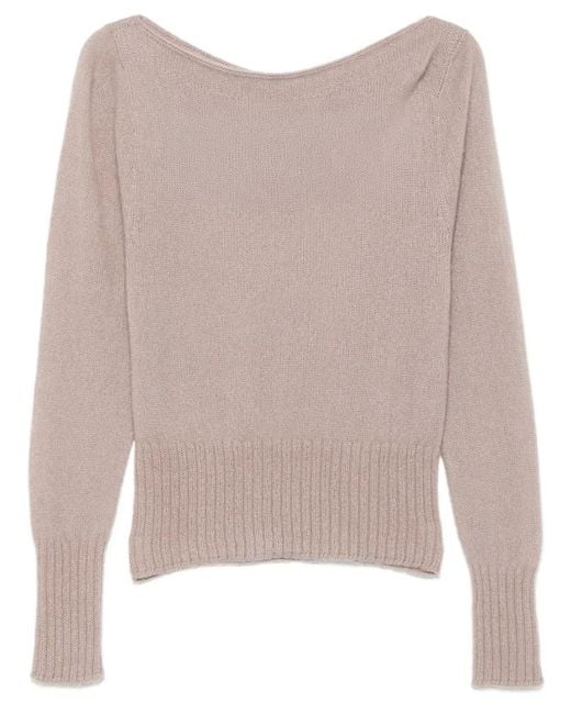 Tom Ford Natural Long Sleeve Boat Neck Knit With Metal Plaque