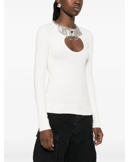 Rabanne White Cream Viscose Polyamide Sweater Cardigan