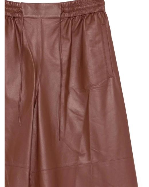 Yves Salomon Red Leather Trousers With Drawstring Waistband