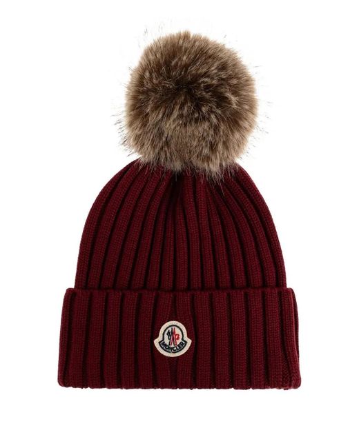 Moncler Red Wool Pom Pom Beanie